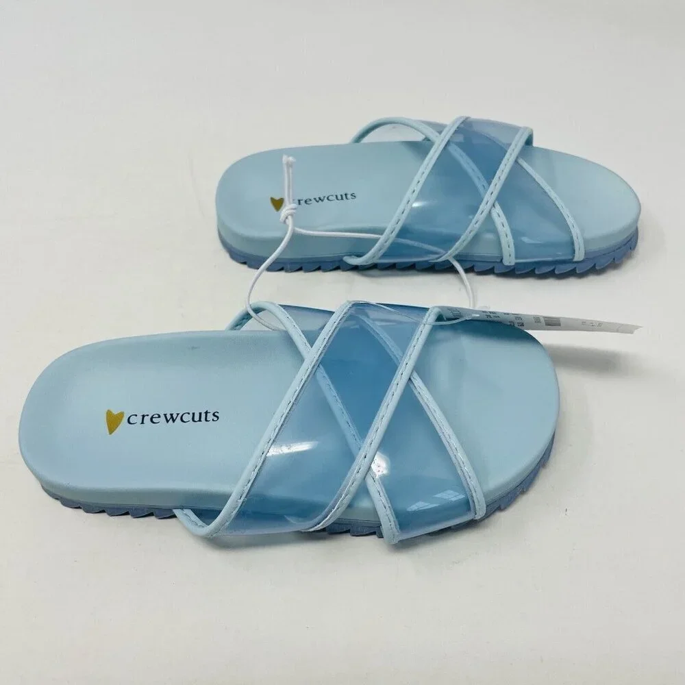 J Crew Crewcuts Little Girl K9 Slip On Pool Clear Jelly Sandals in Blue $45 218